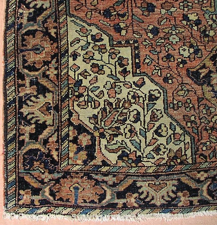 This is a shot of the corner of the rug showing the medallion and corner design with borders